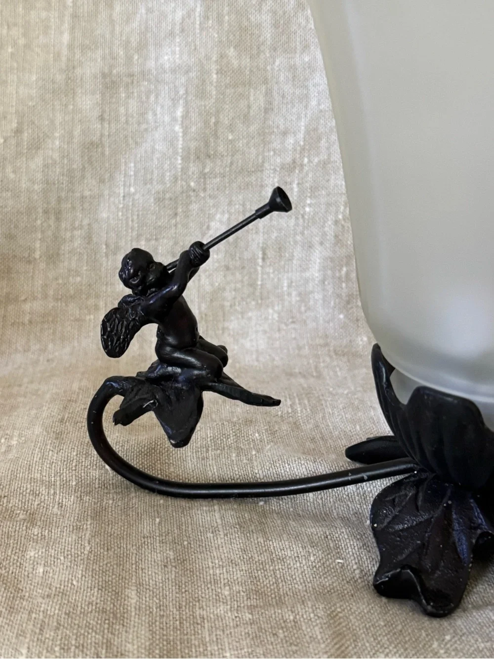 Vintage style cast metal cherub lamp